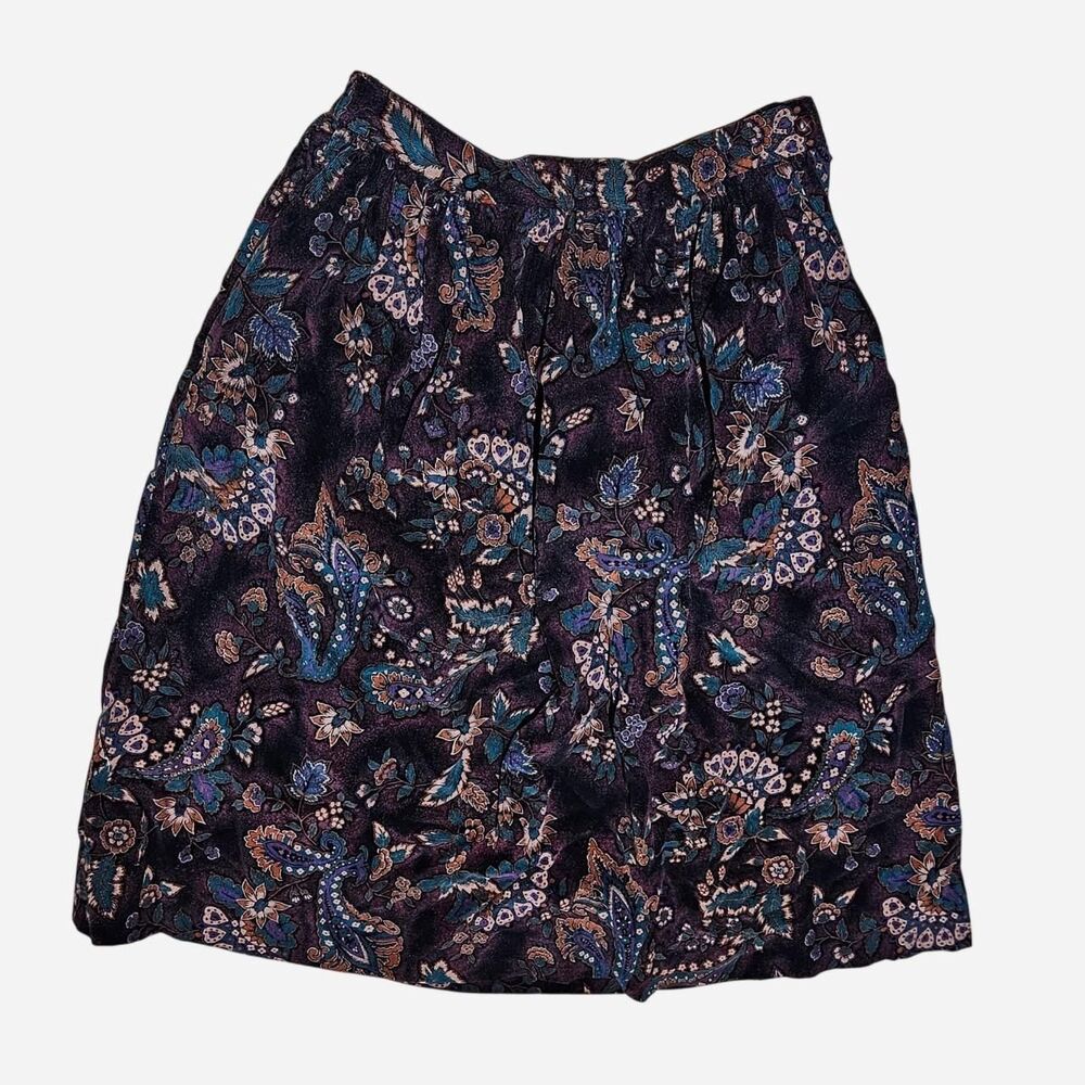 vintage whimsigoth witchy dark purple floral corduroy skirt